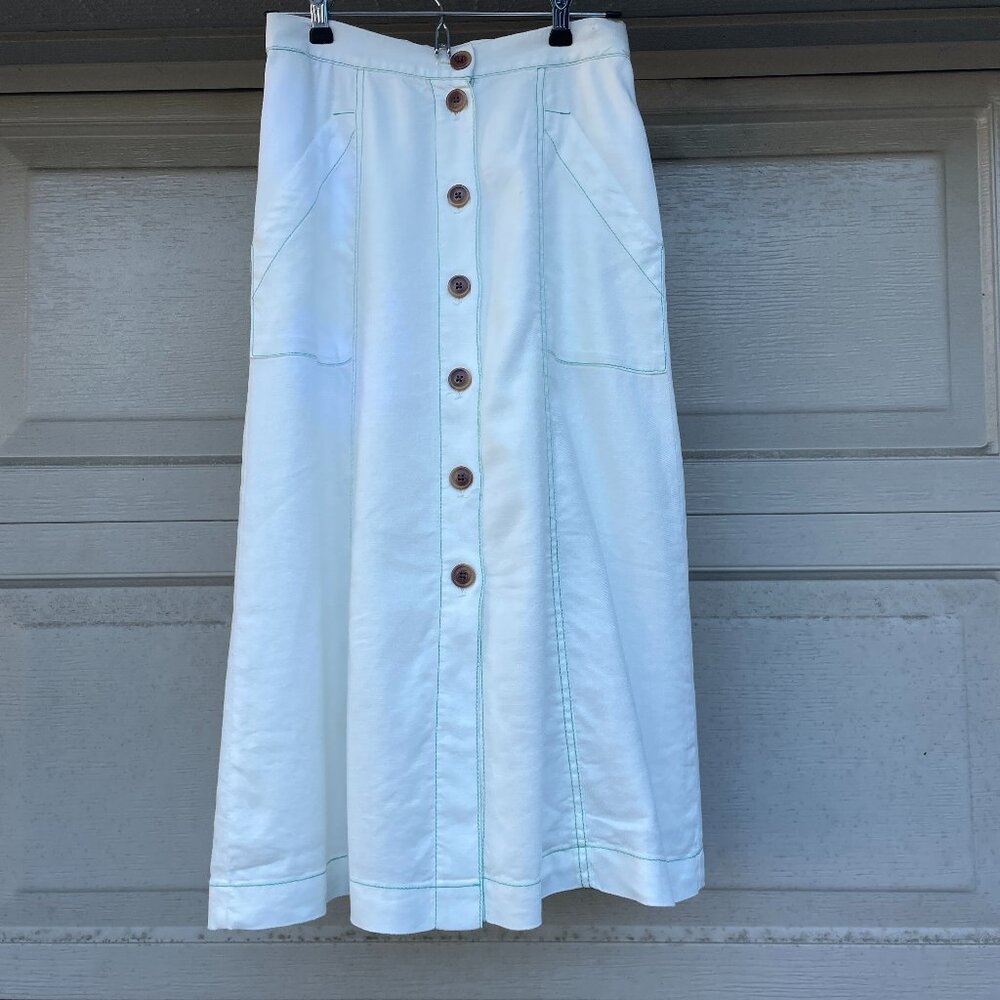 Akemi + Kin Riverine Linen Midi Skirt Cream Contrast Stitch Size 0